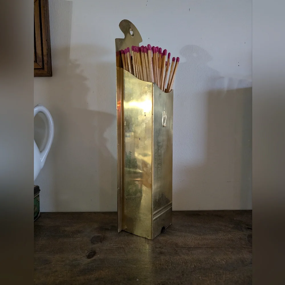 Vintage Large All Brass Gold Matchstick Holder Wall Hang By Fireplace Matches - Picture 3 of 7